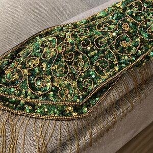 Elegant Green and Gold Beaded Scarf Belly Dance
